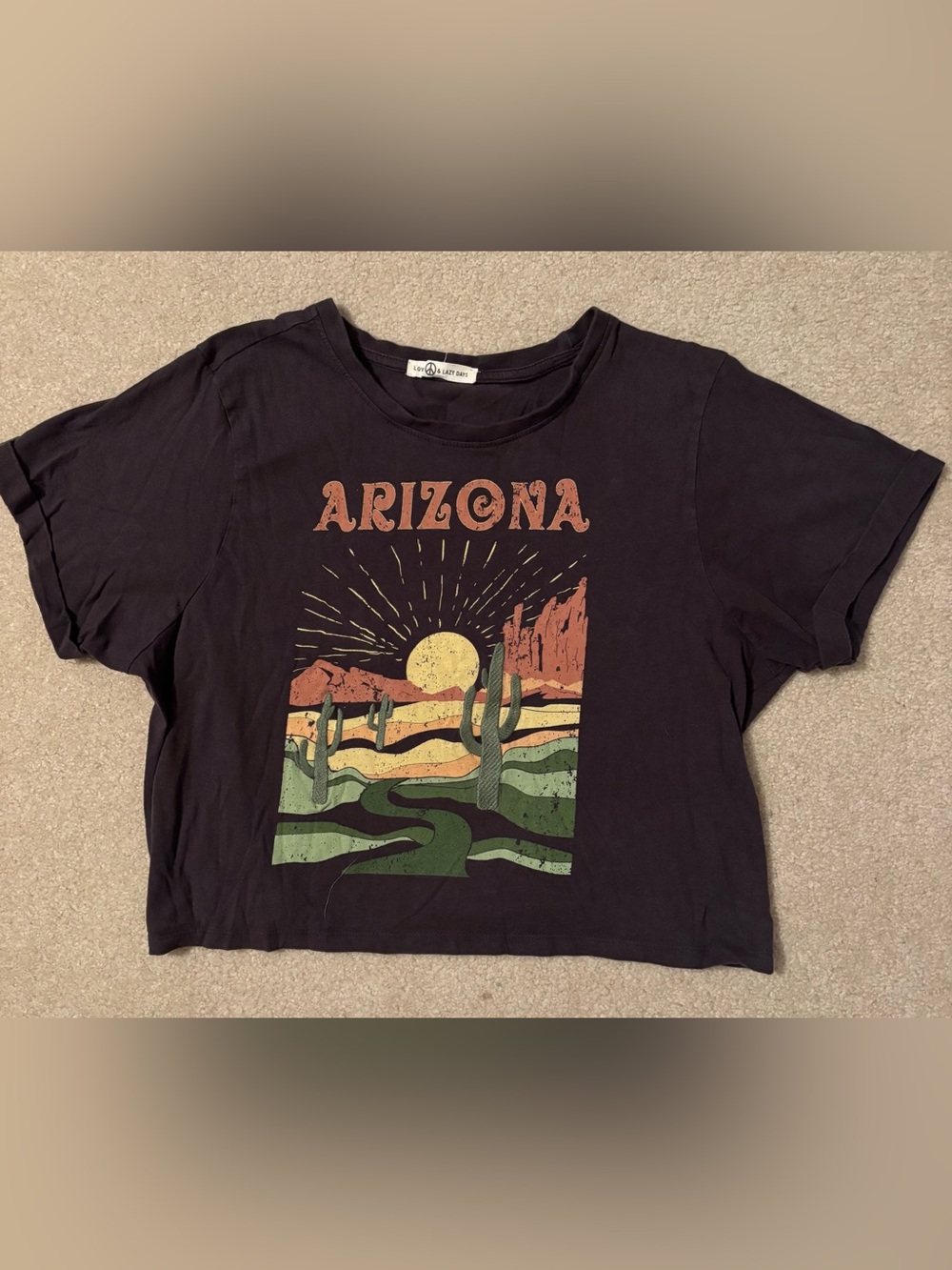 Arizona Graphic Crop Tee - Black with Multicolor Desert Print